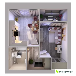 Планировка 1-комн. квартира, 32.79 м² ЖК «Атмосфера»