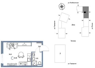 Планировка Студия, 24.58 м² ЖК «Уральский сад»