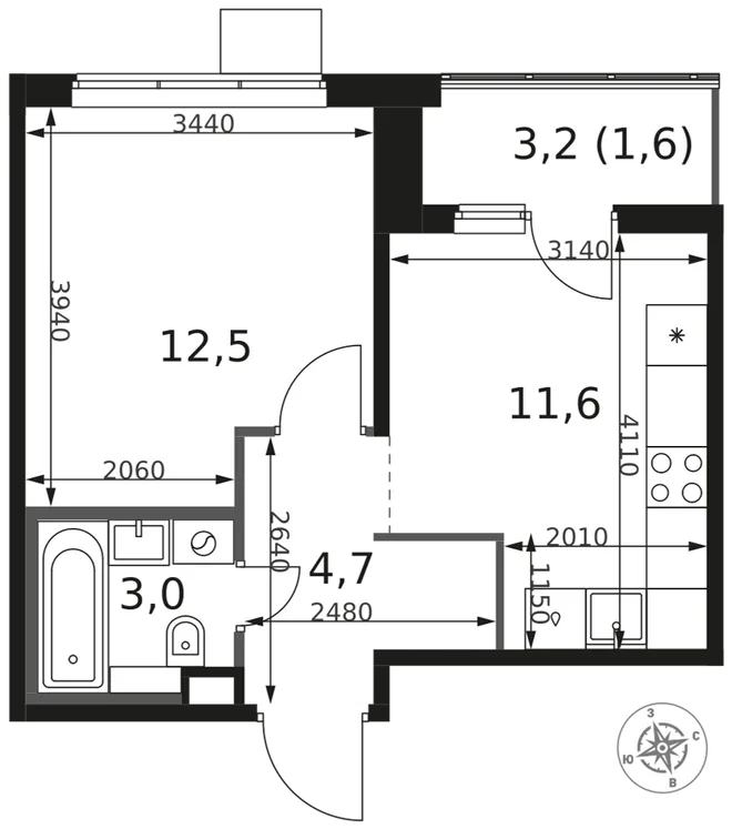 Планировка 1-комн. квартира, 33.4 м² ЖК «1-й Химкинский» Планировка 1-комн. квартира, 33.4 м² ЖК «1-й Химкинский»