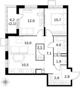 Квартира 3-комн. квартира, 65.9 м² ЖК «1-й Саларьевский» Фото 1 Квартира 3-комн. квартира, 65.9 м² ЖК «1-й Саларьевский» Фото 1