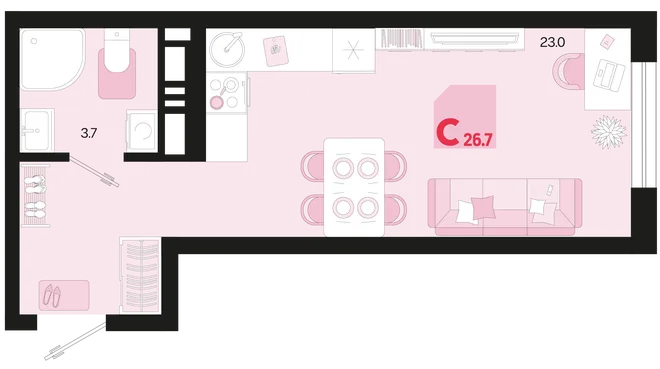 Планировка Студия, 26.7 м² ЖК «Первое место» Планировка Студия, 26.7 м² ЖК «Первое место»
