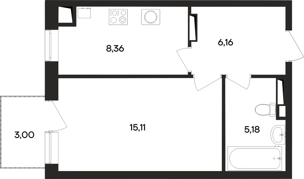 Планировка 1-комн. квартира, 38.1 м² ЖК «Кубики»