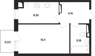 Планировка 1-комн. квартира, 38.1 м² ЖК «Кубики»