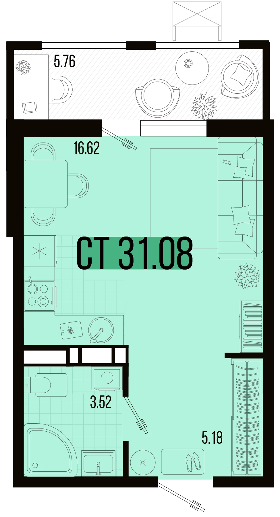 Планировка Студия, 28.2 м² ЖК «Цветной бульвар»