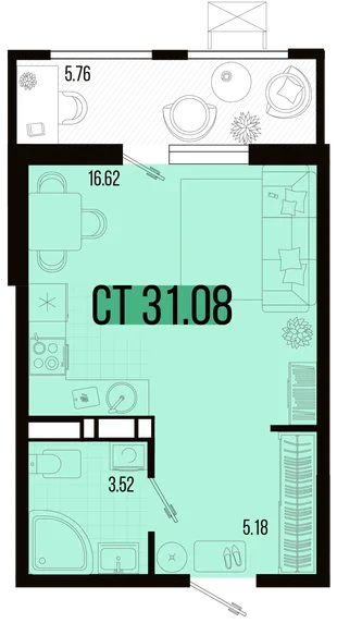 Планировка Студия, 28.2 м² ЖК «Цветной бульвар»