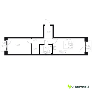 Планировка 1-комн. квартира, 47.88 м² ЖК «Statum»