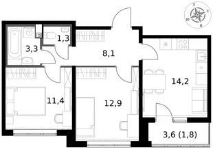 Квартира 2-комн. квартира, 53 м² ЖК «1-й Южный» Фото 1 Квартира 2-комн. квартира, 53 м² ЖК «1-й Южный» Фото 1