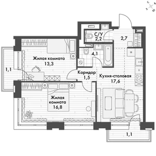 Квартира 2-комн. квартира, 61.5 м² ЖК «Философия» Фото 1 Квартира 2-комн. квартира, 61.5 м² ЖК «Философия» Фото 1