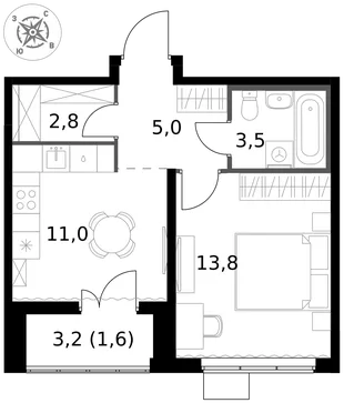 Квартира 1-комн. квартира, 37.7 м² ЖК «1-й Южный» Фото 1 Квартира 1-комн. квартира, 37.7 м² ЖК «1-й Южный» Фото 1