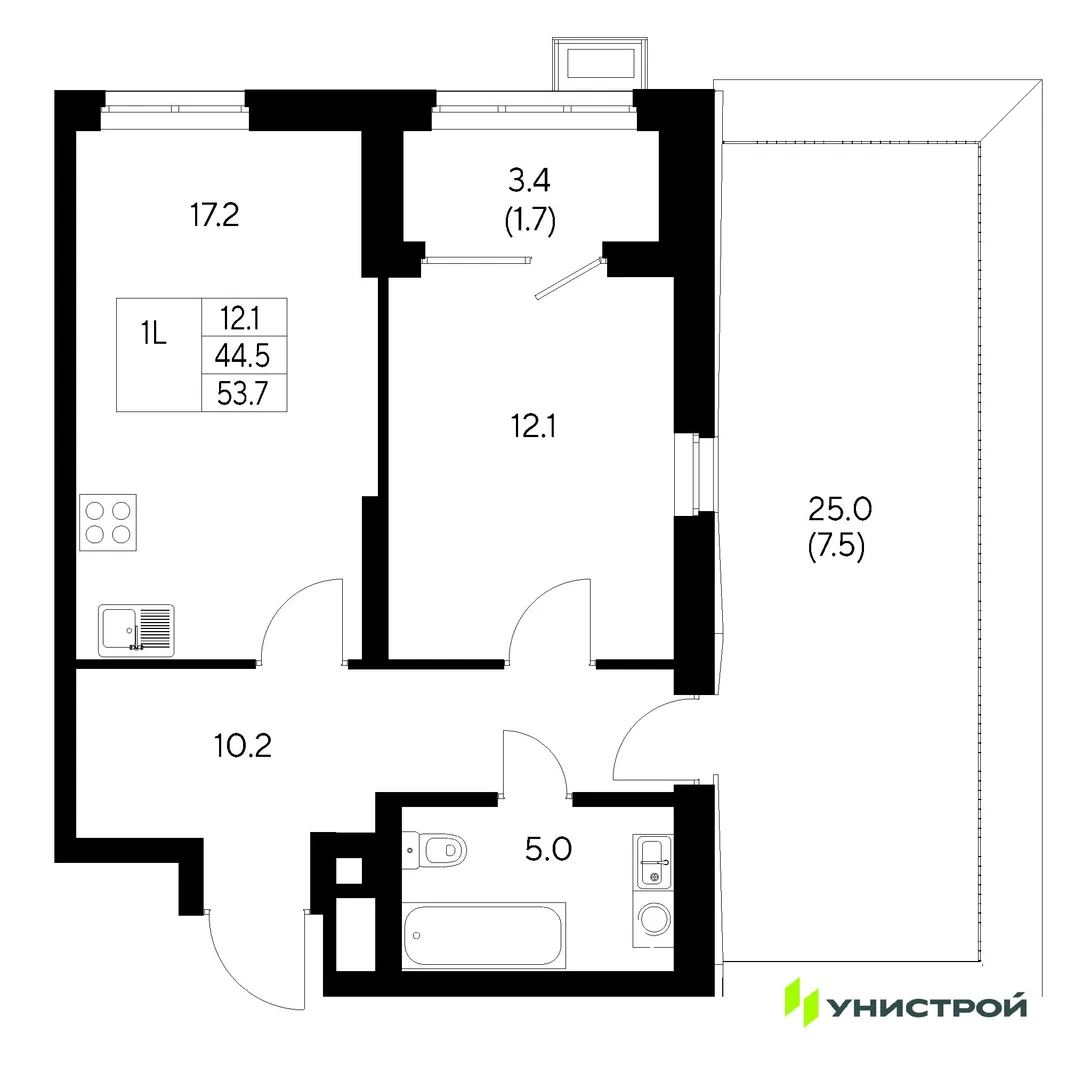 Планировка 1-комн. квартира, 53.7 м² ЖК «Стадиум»
