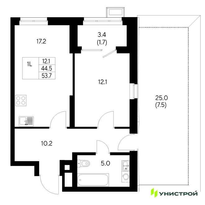 Планировка 1-комн. квартира, 53.7 м² ЖК «Стадиум» Планировка 1-комн. квартира, 53.7 м² ЖК «Стадиум»