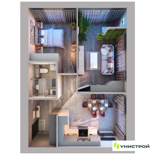 Планировка 2-комн. квартира, 52.59 м² ЖК «Весна-2»