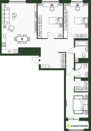 Планировка 3-комн. квартира, 98.42 м² ЖК «Парковый квартал 2.0»