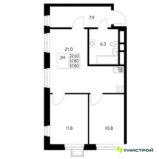 Планировка 2-комн. квартира, 57.8 м² ЖК «Стадиум»