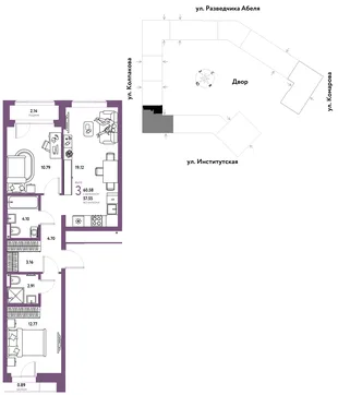 Планировка 3-комн. квартира, 60.58 м² ЖК «Страна.Парковая»