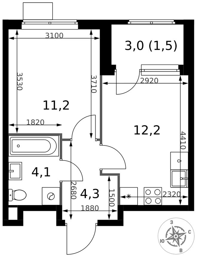 Планировка 1-комн. квартира, 33.3 м² ЖК «1-й Химкинский» Планировка 1-комн. квартира, 33.3 м² ЖК «1-й Химкинский»