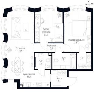 Квартира 3-комн. квартира, 74.5 м² ЖК «Фордевинд» Фото 1 Квартира 3-комн. квартира, 74.5 м² ЖК «Фордевинд» Фото 1