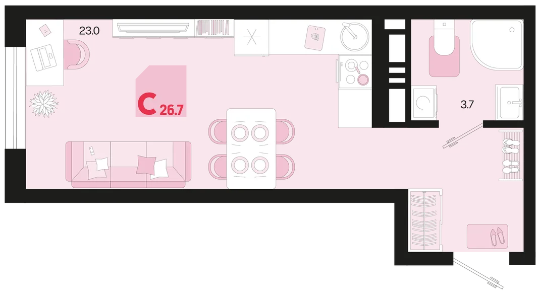 Планировка Студия, 26.7 м² ЖК «Первое место»