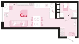 Планировка Студия, 26.7 м² ЖК «Первое место»