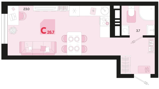 Планировка Студия, 26.7 м² ЖК «Первое место» Планировка Студия, 26.7 м² ЖК «Первое место»