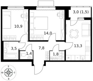 Квартира 2-комн. квартира, 54.2 м² ЖК «1-й Ясеневский» Фото 1 Квартира 2-комн. квартира, 54.2 м² ЖК «1-й Ясеневский» Фото 1