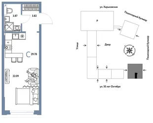 Планировка Студия, 29.78 м² ЖК «Сердце Сибири»