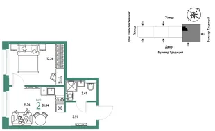 Планировка 2-комн. квартира, 31.34 м² ЖК «Микрорайон Домашний»
