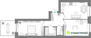 Планировка 2-комн. квартира, 64.05 м² ЖК «Лето»