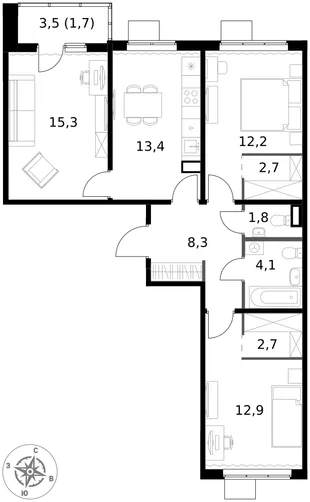 Квартира 3-комн. квартира, 75.1 м² ЖК «1-й Ясеневский» Фото 1 Квартира 3-комн. квартира, 75.1 м² ЖК «1-й Ясеневский» Фото 1