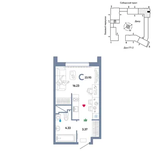 Планировка Студия, 23.93 м² ЖК «Сибирский сад»