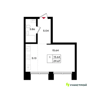 Планировка 1-комн. квартира, 29.67 м² ЖК «Уникум на Энгельса»