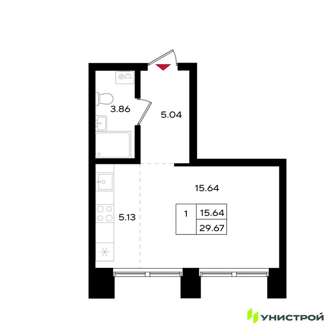 Планировка 1-комн. квартира, 29.67 м² ЖК «Уникум на Энгельса» Планировка 1-комн. квартира, 29.67 м² ЖК «Уникум на Энгельса»