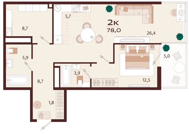Планировка 2-комн. квартира, 78 м² ЖК «Роялта» Планировка 2-комн. квартира, 78 м² ЖК «Роялта»