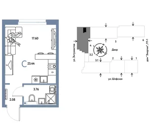 Планировка Студия, 23.44 м² ЖК «Страна.Энтузиастов»