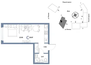 Планировка Студия, 28.87 м² ЖК «Сибирский сад»