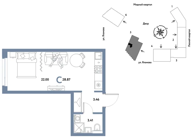 Планировка Студия, 28.87 м² ЖК «Сибирский сад» Планировка Студия, 28.87 м² ЖК «Сибирский сад»