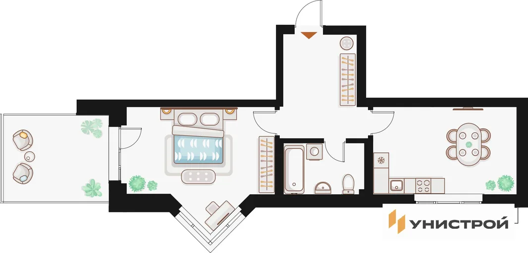 Планировка 1-комн. квартира, 52.3 м² ЖК «Жилой кластер Q на Кулагина»