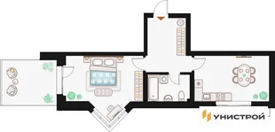 Планировка 1-комн. квартира, 52.3 м² ЖК «Жилой кластер Q на Кулагина»