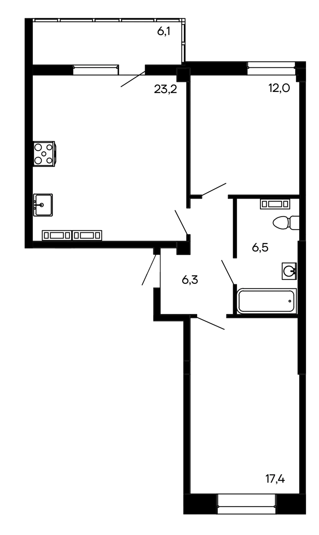 Планировка 2-комн. квартира, 71.5 м² ЖК «Доброгород»