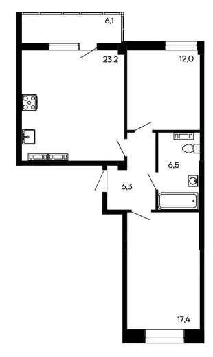 Планировка 2-комн. квартира, 71.5 м² ЖК «Доброгород»