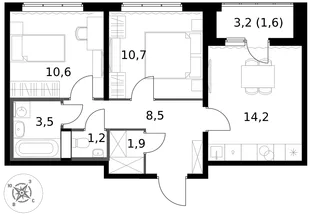 Квартира 2-комн. квартира, 52.2 м² ЖК «1-й Южный» Фото 1 Квартира 2-комн. квартира, 52.2 м² ЖК «1-й Южный» Фото 1