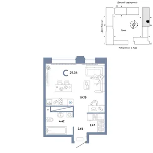 Планировка Студия, 29.34 м² ЖК «Европейский берег 2.0»