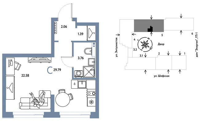 Планировка Студия, 29.79 м² ЖК «Страна.Энтузиастов» Планировка Студия, 29.79 м² ЖК «Страна.Энтузиастов»