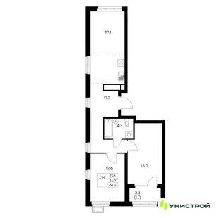 Планировка 2-комн. квартира, 64.6 м² ЖК «Стадиум»