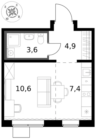 Квартира Студия, 26.5 м² ЖК «1-й Южный» Фото 1