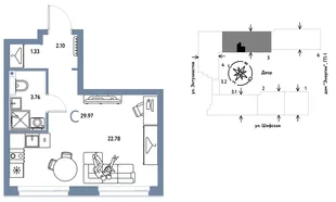 Планировка Студия, 29.97 м² ЖК «Страна.Энтузиастов»