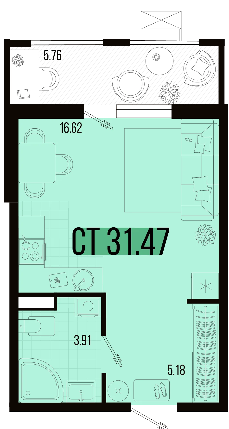 Планировка Студия, 28.59 м² ЖК «Цветной бульвар»