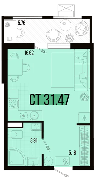 Планировка Студия, 28.59 м² ЖК «Цветной бульвар»