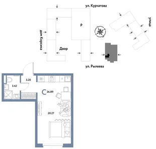 Планировка Студия, 26.89 м² ЖК «Остров-сад»