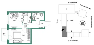 Планировка 2-комн. квартира, 31.28 м² ЖК «Сердце Сибири»